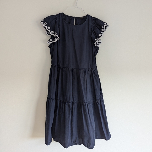 J. Crew Navy Tiered Poplin Dress S - Picture 1 of 4